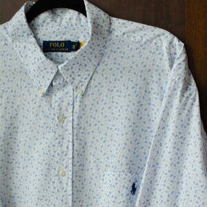 Polo Ralph Lauren Button-Down Shirt – White & Blue Micro Floral Print